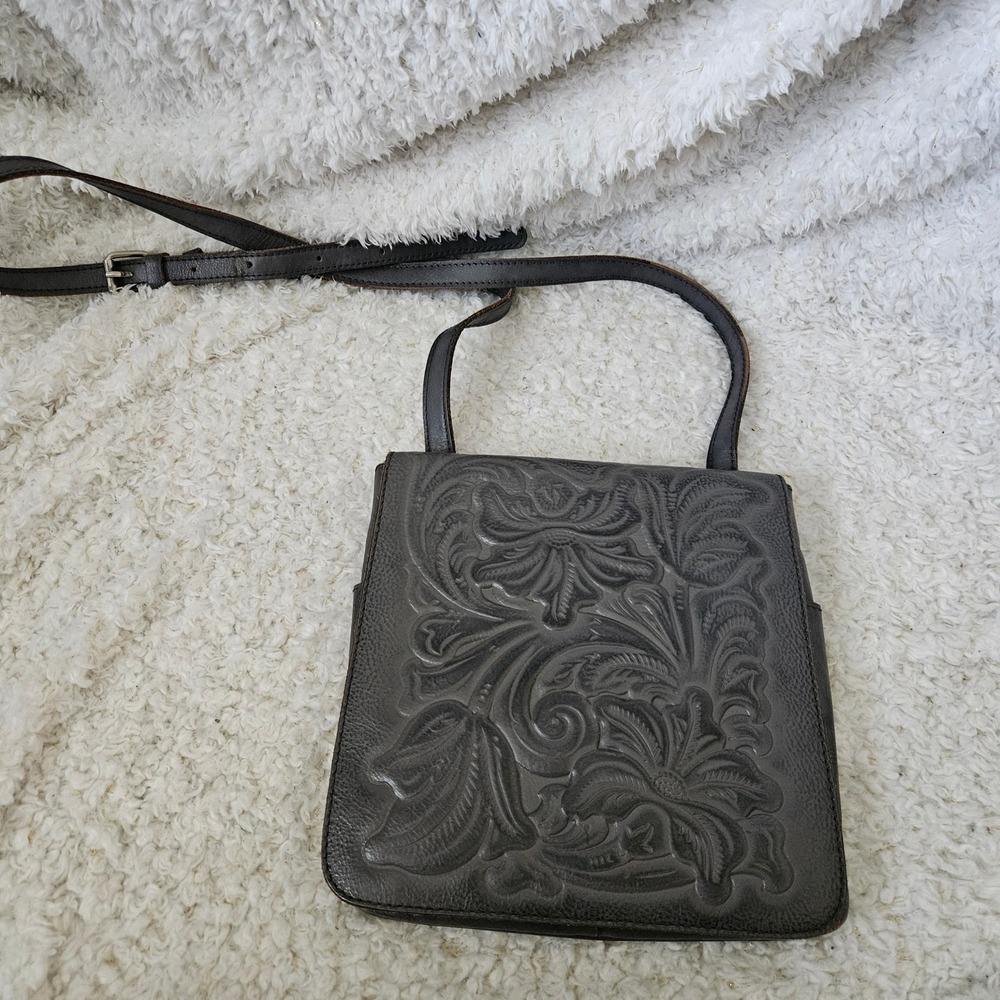 Patricia Nash Gray Tooled‎ Embossed Leather Crossbody
